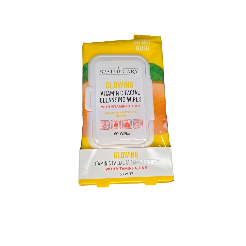 The Spathecary Glowing Vitamin C‎ Facial Cleansing Wipes 60ct Vitamins A C E NEW